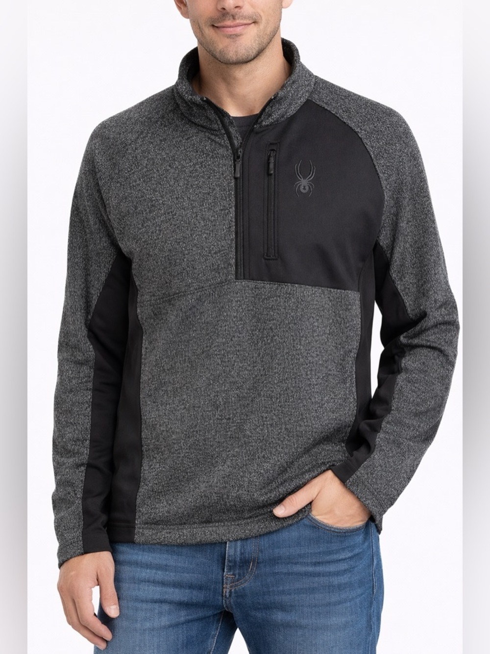 NWOT Spyder 1/4 Zip Sweater Knit Performance Pullover Stretch Gray Black Outdoor